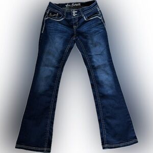 Wallflower Bootcut Jeans Size 7 Dark Wash Stretch Denim Y2K Flare Contrast Stitc